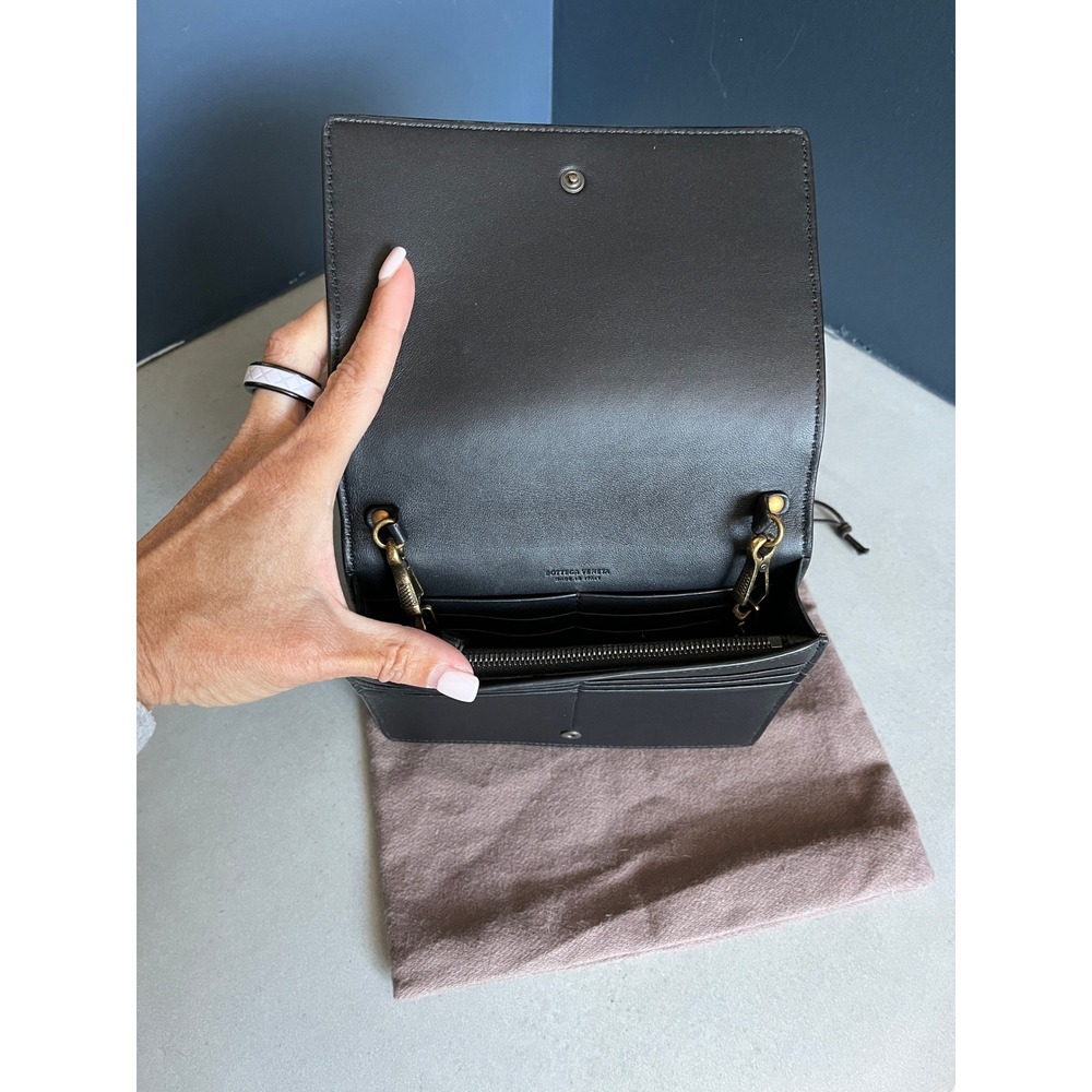 Bottega Veneta Card Holder Bag Black White Intrecciato Leather Crossbody Clutch - Picture 4 of 14